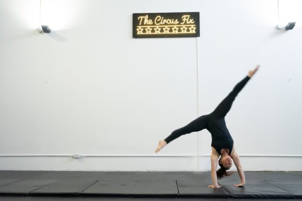 An adult mid cartwheel at Intro to Tumbling