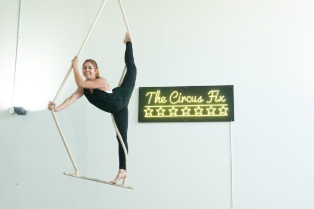 A woman in a trapeze