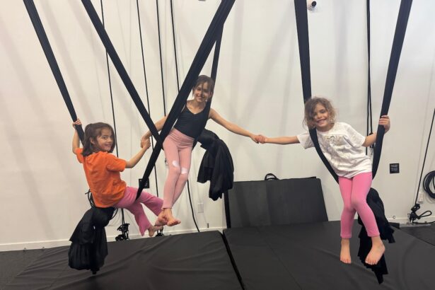 3 children in hammocks during kids seasonal circus session